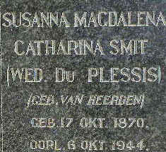 SMIT Susanna Magdalena Catharina formerly DU PLESSIS nee VAN HEERDEN 1870-1944