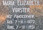VORSTER Maria Elizabeth nee PANSEGRAUW 1872-1951