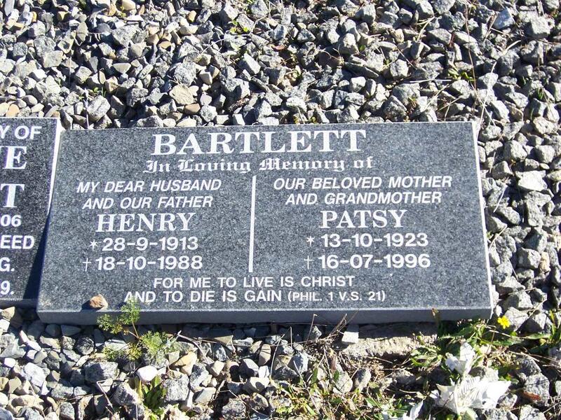 BARTLETT Henry 1913-1988 & Patsy 1923-1996