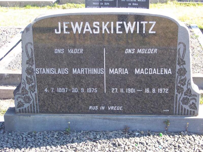 JEWASKIEWITZ Stanislaus Marthinus 1897-1975 & Maria Magdalena 1901-1972