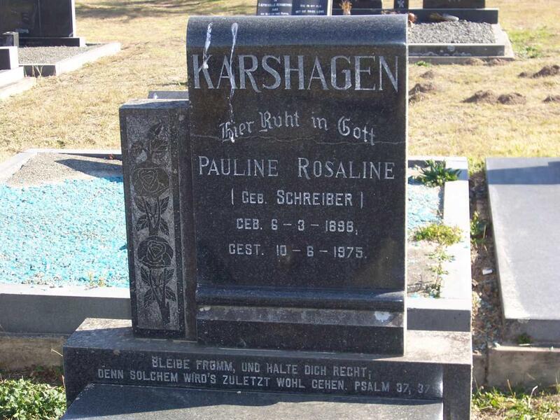 KARSHAGEN Pauline Rosaline nee SCHREIBER 1898-1975