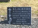 KLACKERS Ernest Herman M. 1913-1988 & Edna Rena 1921-2002