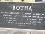 BOTHA Adriaan Johannes Hendrikus 1917-1981 & Maria Magdalena Susanna 1919-2001