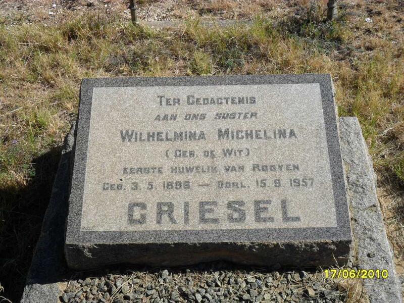 GRIESEL Wilhelmina Michelina voorheen VAN ROOYEN nee DE WIT 1896-1957