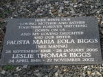 BIGGS Fausta Maria Eola nee MANNA 1948-2005 :: BIGGS Leslie Thomas 1948-2002
