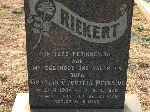 RIEKERT Hendrik Frederik Prinsloo 1904-1976