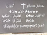MERWE Emil, van der 1943-2010 & Johanna Christina 1947-