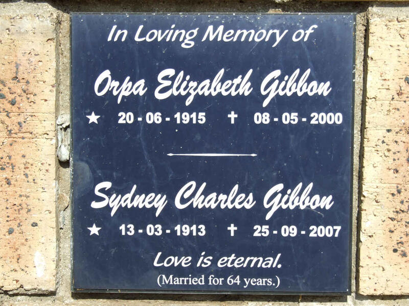 GIBBON Sydney Charles 1913-2007 & Orpa Elizabeth 1915-2000