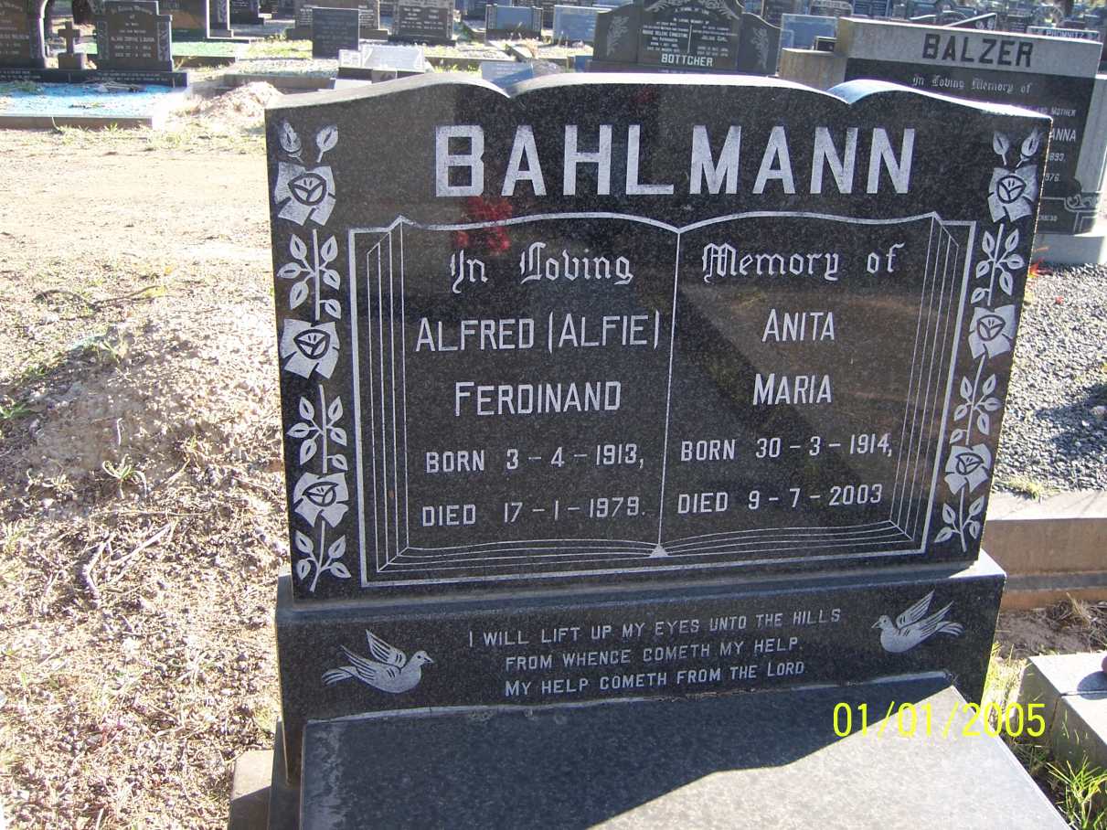 BAHLMANN Alfred Ferdinand 1913-1979 & Anita Maria 1914-2003