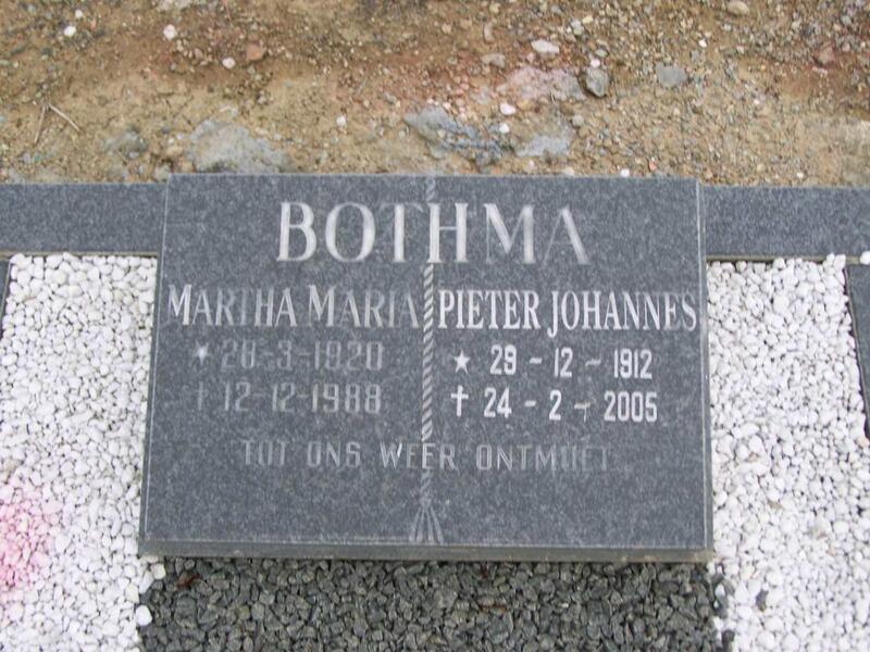 BOTHMA  Pieter Johannes 1912-2005 & Marta Maria 1920-1988