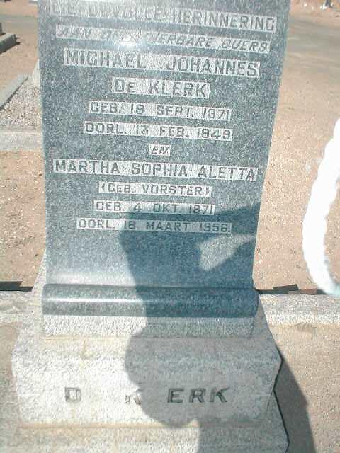 KLERK Michael Johannes, de 1871-1949 & Martha Sophia Aletta VORSTER 1871-1956