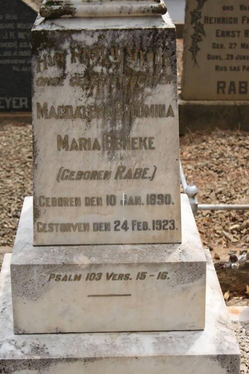 BENEKE Magdalena Salomina Maria nee RABE 1890-1923
