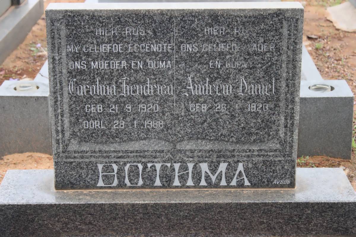 BOTHMA Andrew Daniel 1920- & Carolina Hendrica 1920-1988