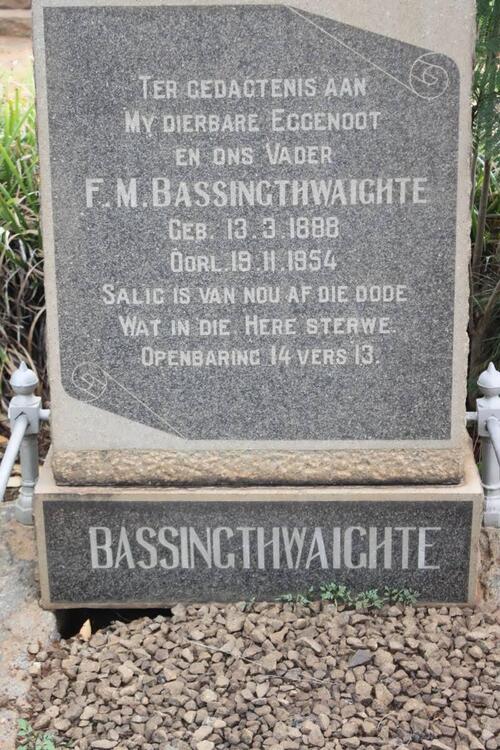 BASSINGTHWAIGHTE F.M. 1888-1954