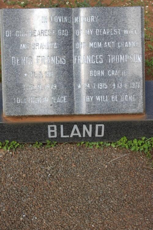 BLAND Denis Francis 1911-1979 & Frances THOMPSON nee GRACIE 1915-1977