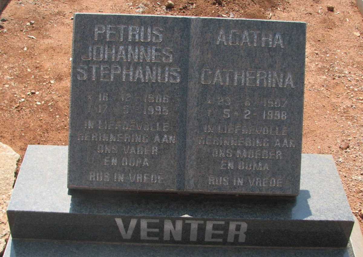 VENTER Petrus Johannes Stephanus 1906-1995 & Agatha Catherina 1907-1998