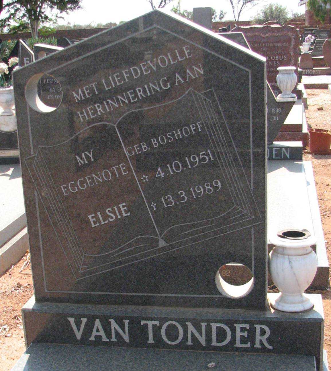 TONDER Elsie, van nee BOSHOFF 1951-1989