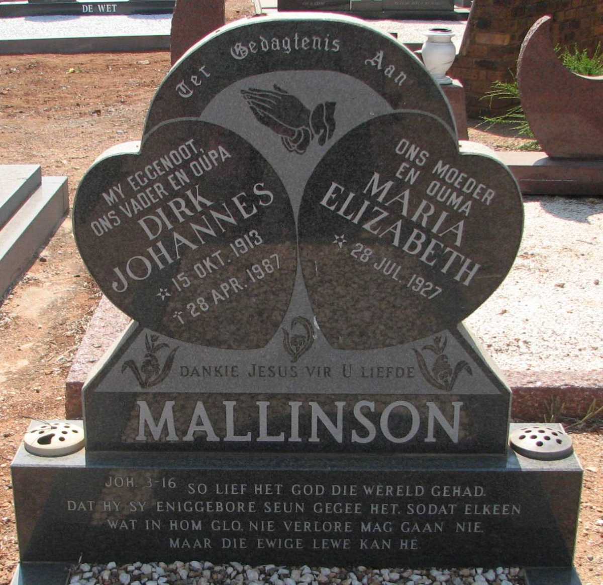 MALLINSON Dirk Johannes 1913-1987 & Maria Elizabeth 1927-