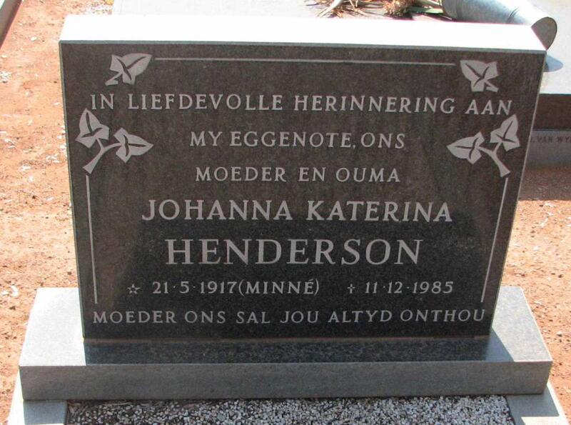 HENDERSON Johanna Katerina nee MINNE 1917-1985 