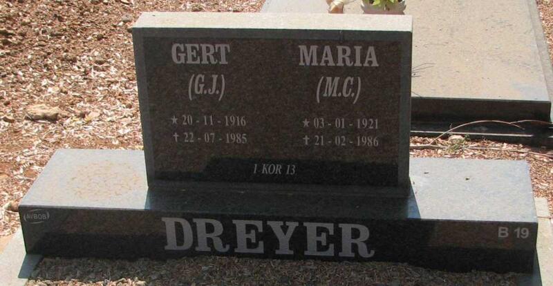 DREYER G.J. 1916-1985 & M.C. 1921-1986