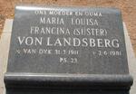 LANDSBERG Maria Louisa Francina, von nee VAN DYK 1911-1981
