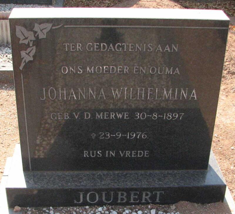 JOUBERT Johanna Wilhelmina nee V.D. MERWE 1897-1976