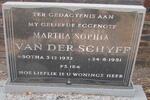 SCHYFF Martha Sophia, van der nee BOTHA 1932-1981