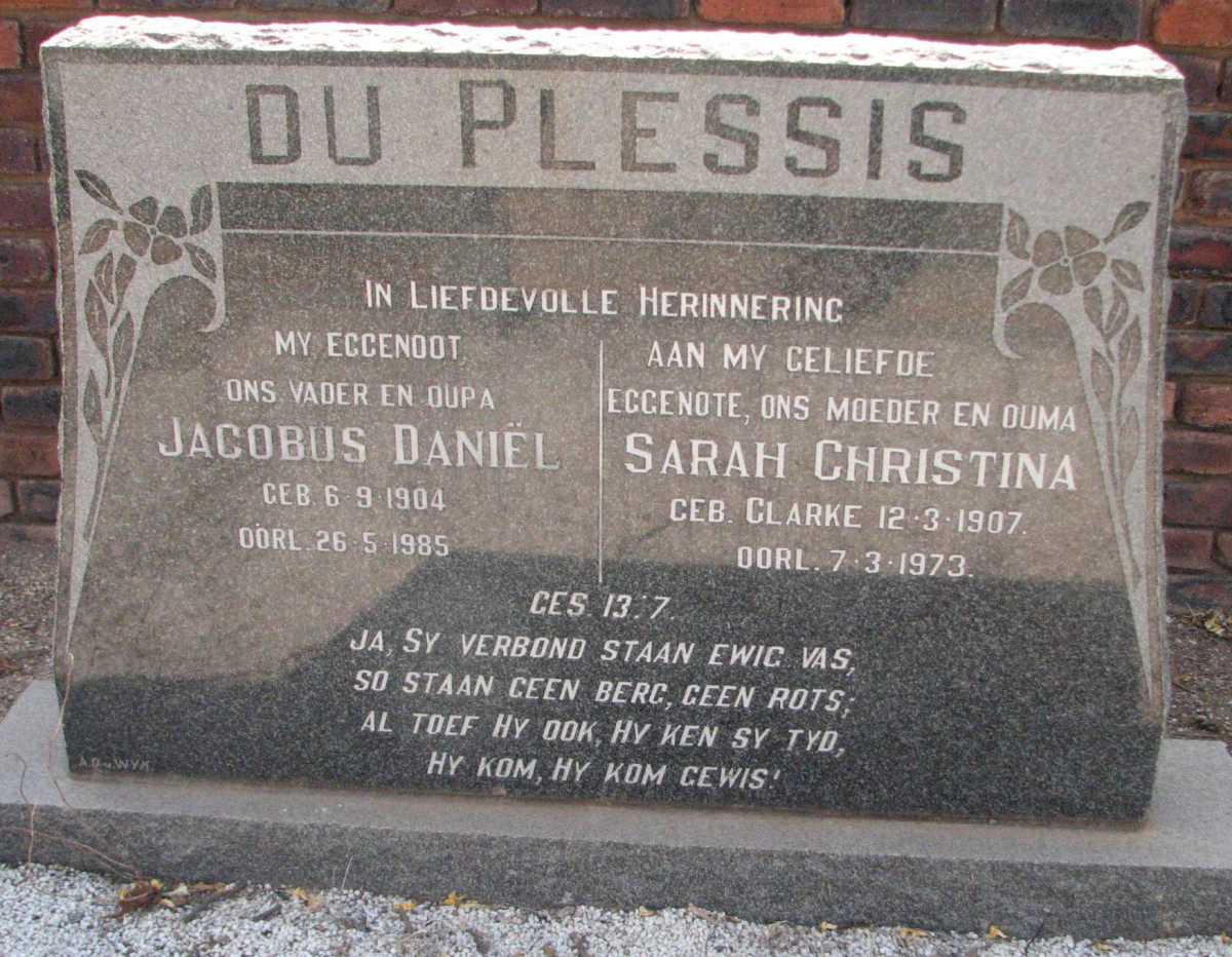 PLESSIS Jacobus Daniel, du 1904-1985 & Sarah Christina CLARKE 1907-1973