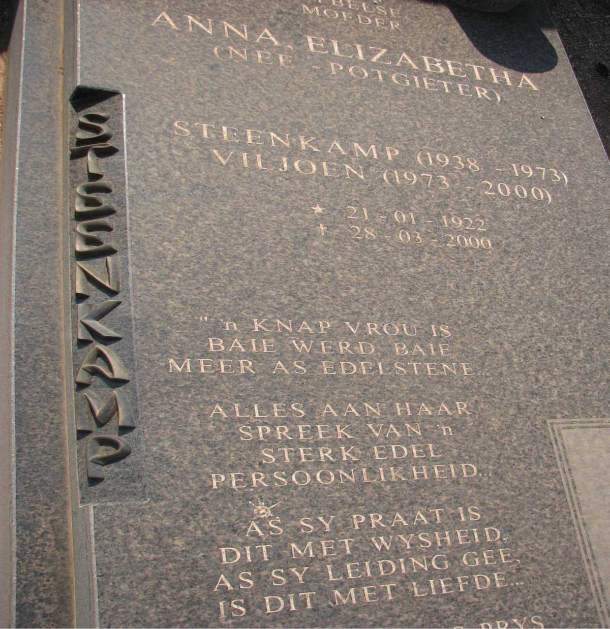 VILJOEN Anna Elizabeth previously STEENKAMP nee POTGIETER 1922-2000