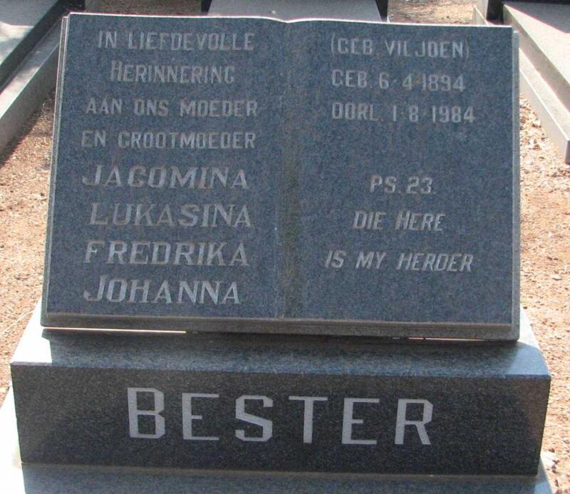 BESTER Jacomina Lukasina Fredrika Johanna nee VILJOEN 1894-1984