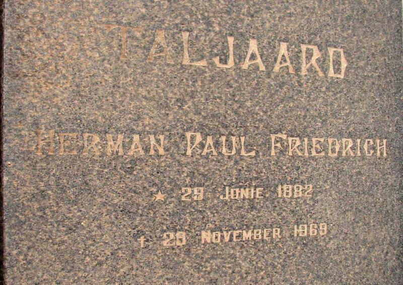 TALJAARD Herman Paul Friedrich 1882-1969