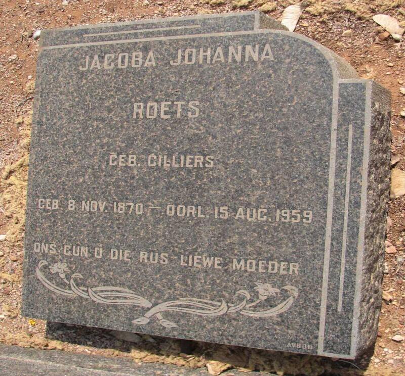 ROETS Jacoba Johanna nee CILLIERS 1870-1959