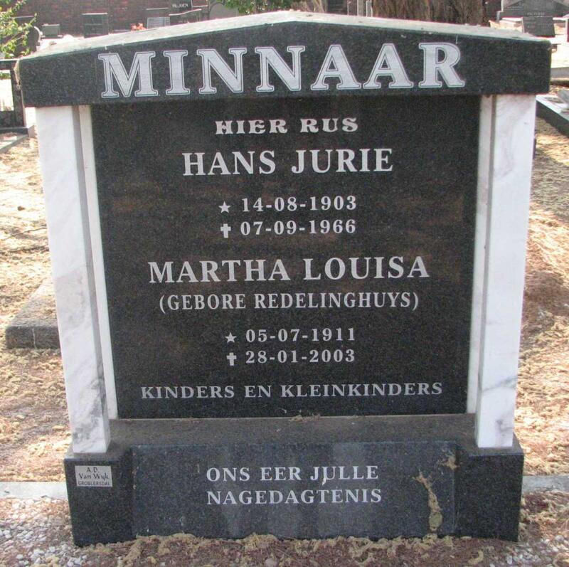 MINNAAR Hans Jurie 1903-1966 & Martha Louisa REDELINGHUYS 1911-2003