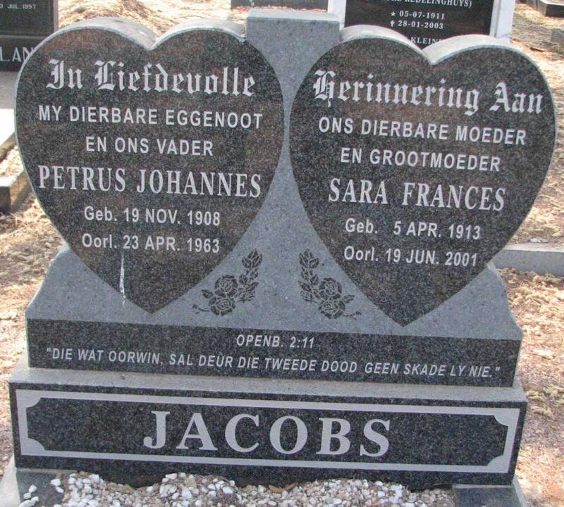 JACOBS Petrus Johannes 1908-1963 & Sara Frances 1913-2001
