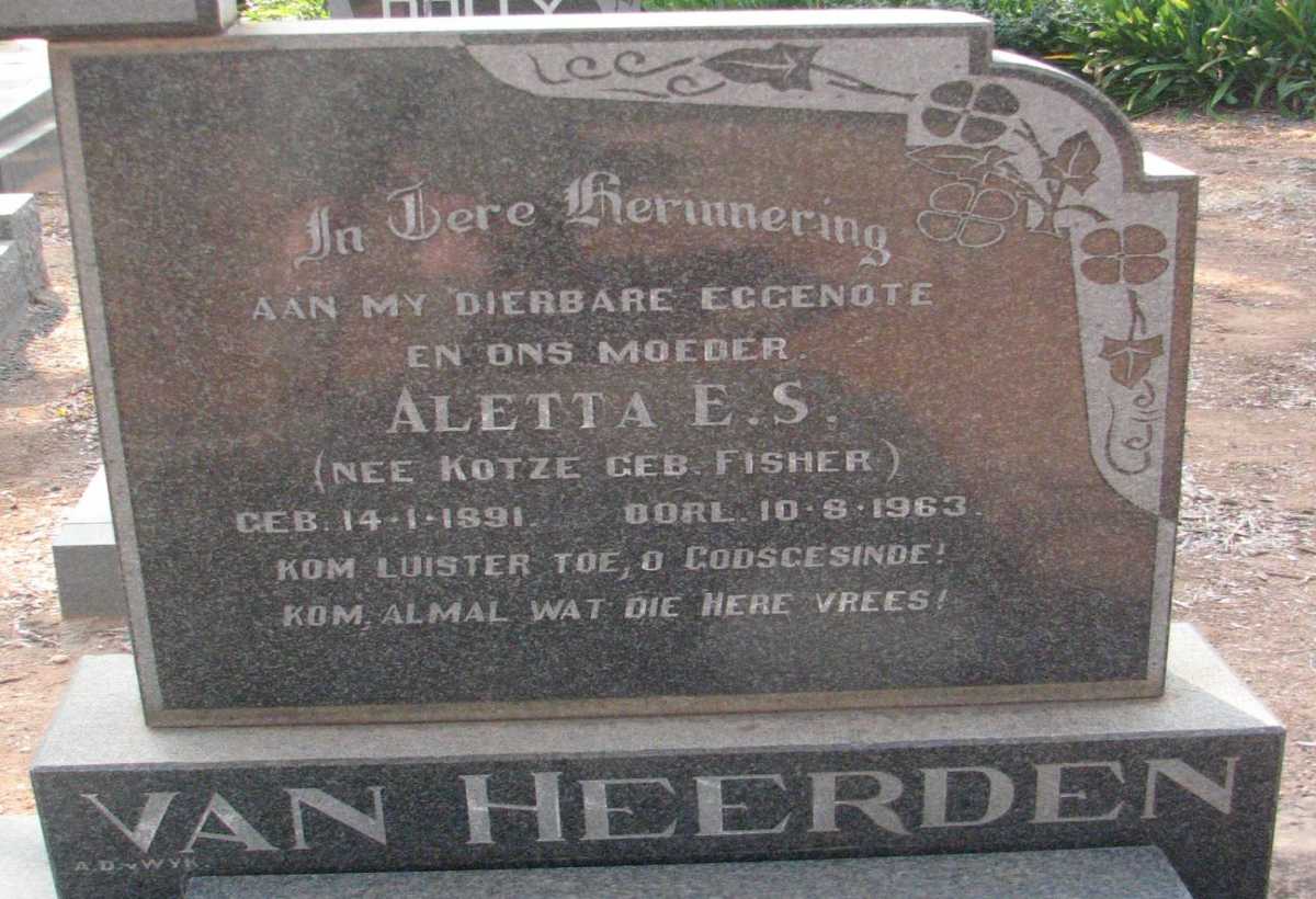 HEERDEN Aletta E.S., van KOTZE nee FISHER 1891-1963
