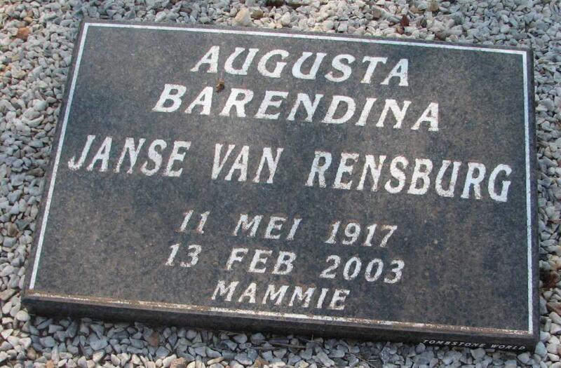 RENSBURG Augusta Barendina, Janse van 1917-2003