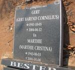 BESTER Gert Barend Cornelius 1941-2004 & Marthie Christina 1943-2006