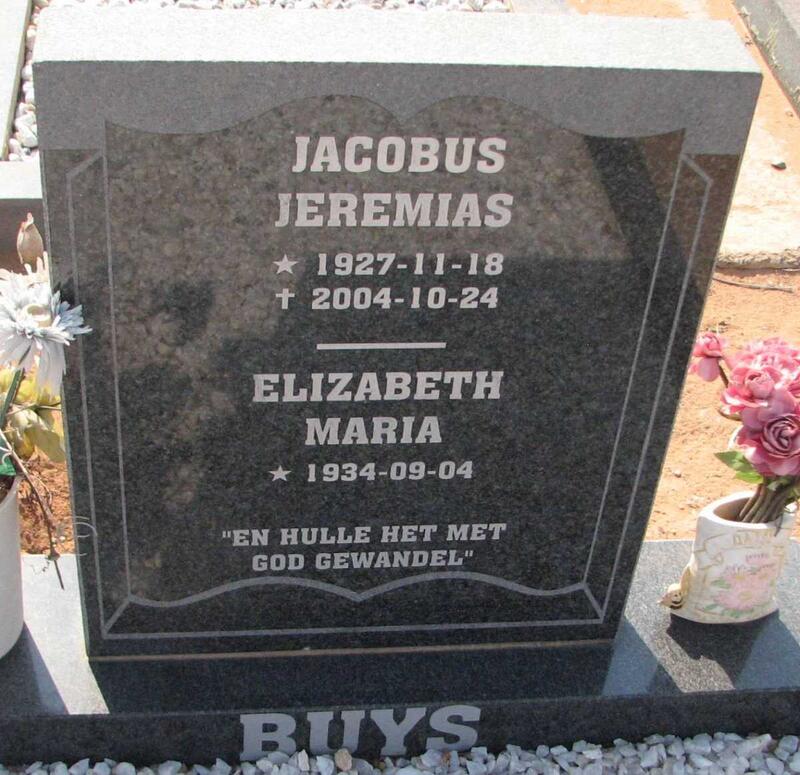 BUYS Jacobus Jeremias 1927-2004 & Elizabeth Maria 1934-