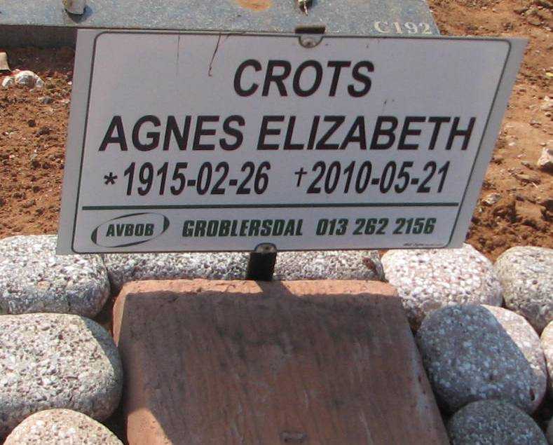CROTS Agnes Elizabeth 1915-2010