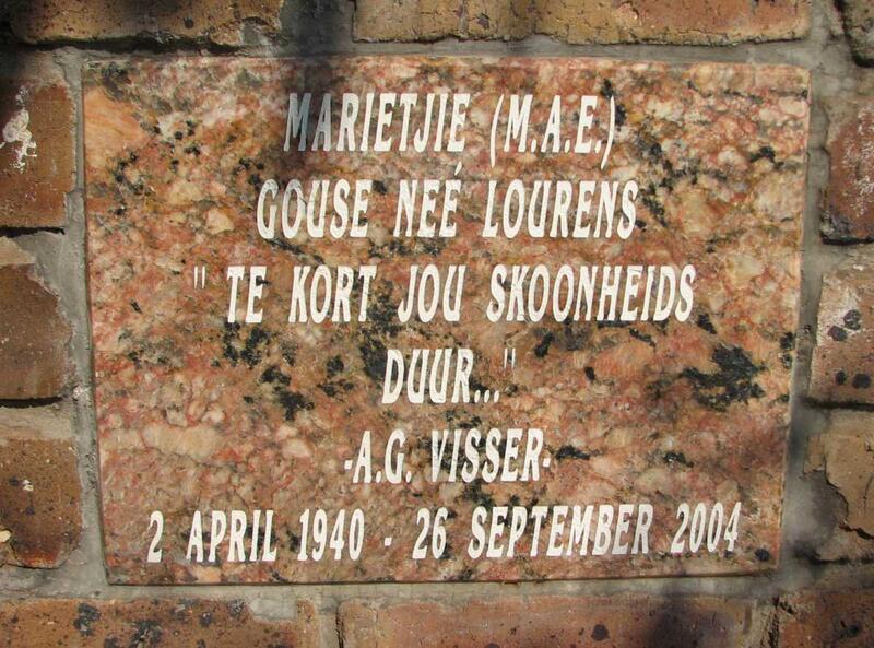 GOUSE M.A.E. nee LOURENS 1940-2004