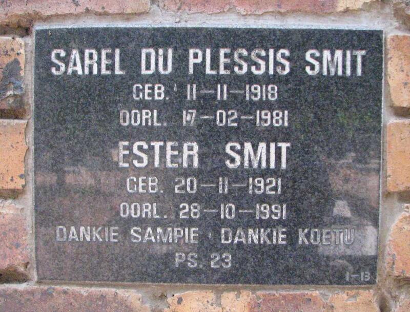 SMIT Sarel Du Plessis 1918-1981 & Ester 1921-1991