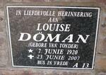 DOMAN Louise nee VAN TONDER 1920-2007