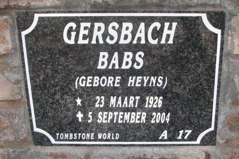 GERSBACH Babs nee HEYNS 1926-2004