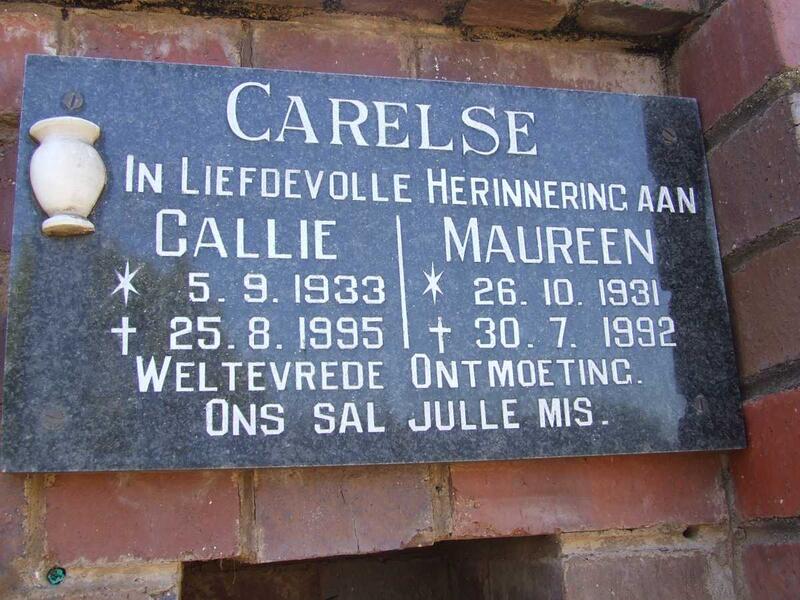 CARELSE Callie 1933-1995 & Maureen 1931-1992