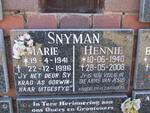 SNYMAN Hennie 1940-2008 & Marie 1941-1996