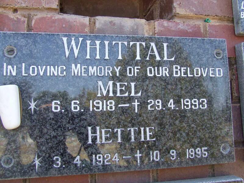 WHITTAL Mel 1918-1993 & Hettie 1924-1995