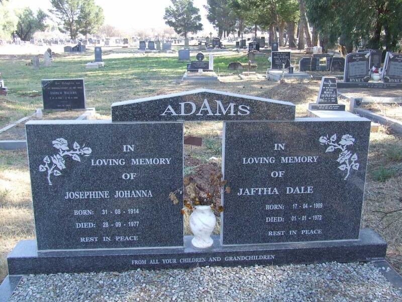ADAMS Jaftha Dale 1909-1972 & Josephine Johanna 1914-1977