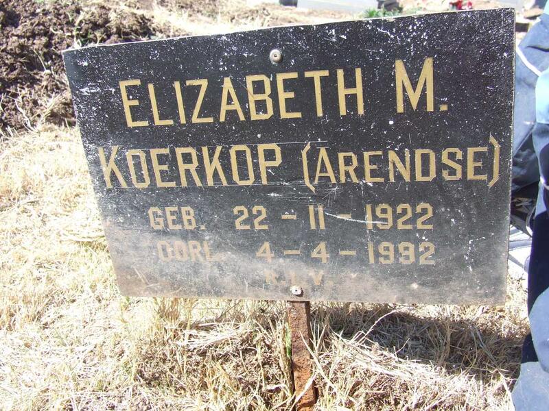 KOERKOP Elizabeth M. nee ARENDSE 1922-1992