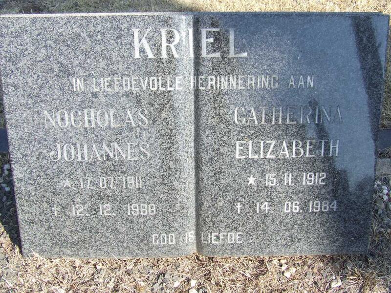 KRIEL Nocholas Johannes 1911-1988 & Catherina Elizabeth 1912-1984