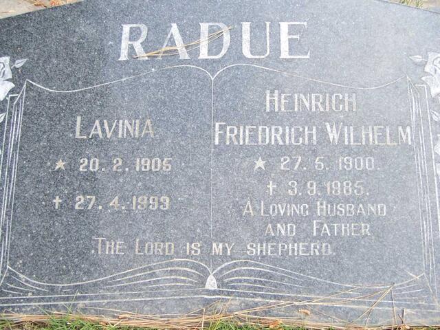 RADUE Heinrich Friedrich Wilhelm 1900-1985 & Lavinia 1905-1993